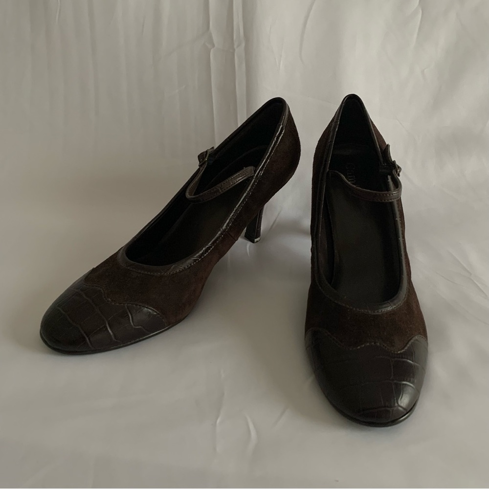 chocolate brown and black heels
